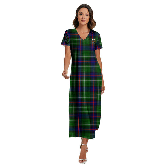 Leslie Hunting Tartan Crest V-neck Dress Side Slit