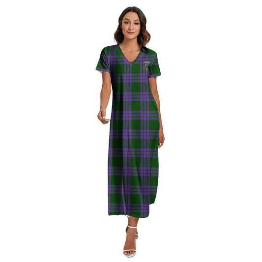 Elphinstone Tartan Crest V-neck Dress Side Slit