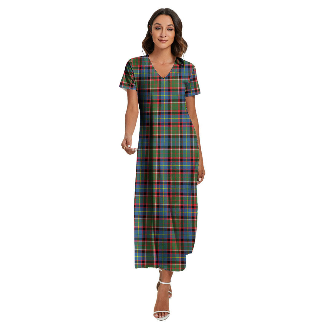 Stirling Bannockburn District Tartan Plaid V-neck Dress Side Slit