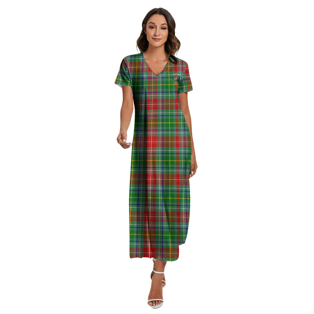 Muirhead Tartan Crest V-neck Dress Side Slit