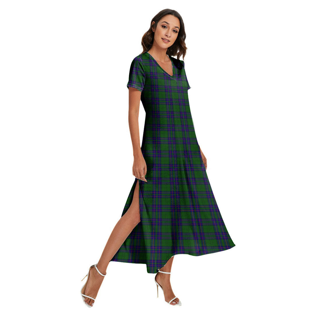 Lockhart Modern Tartan Plaid V-neck Dress Side Slit