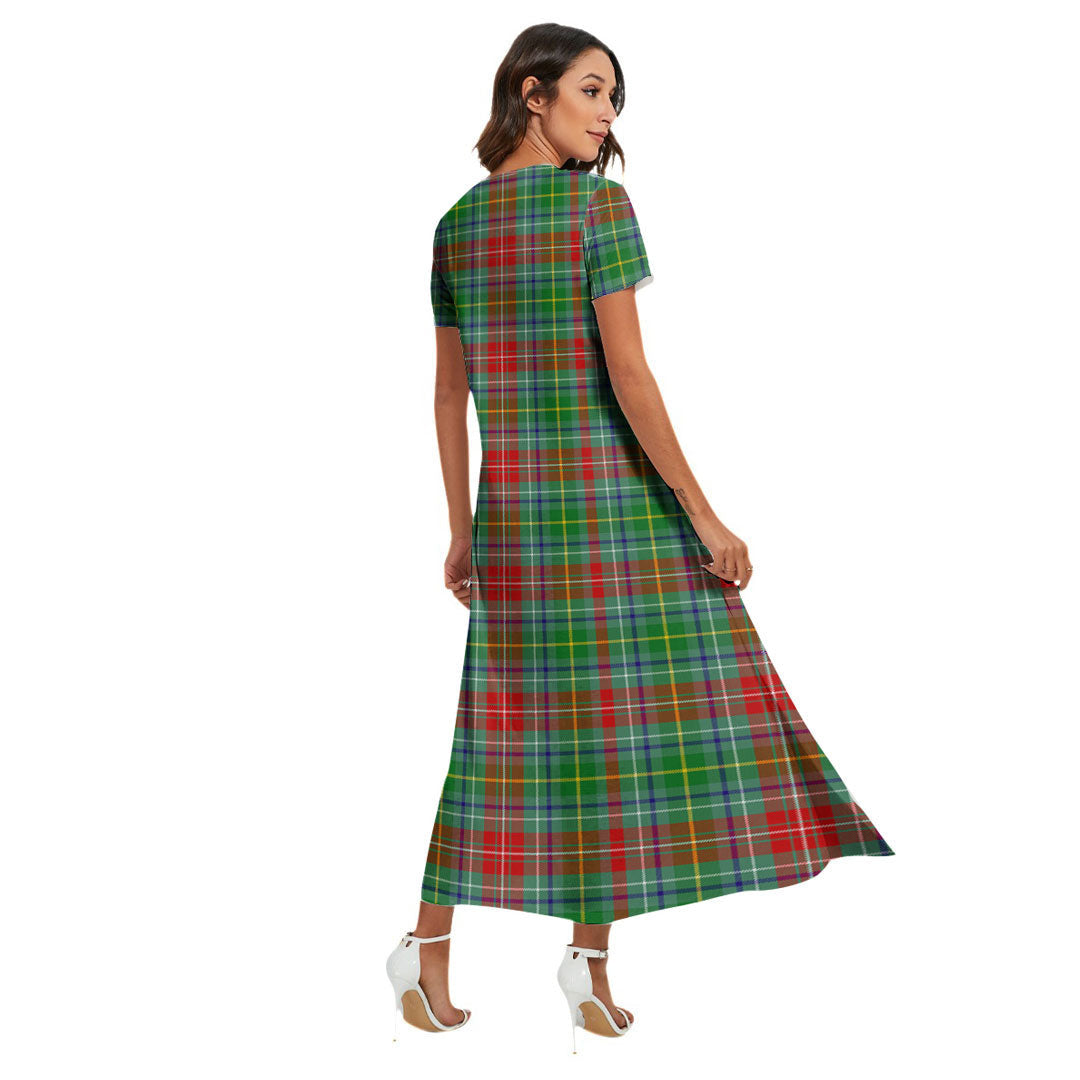 Muirhead Tartan Crest V-neck Dress Side Slit