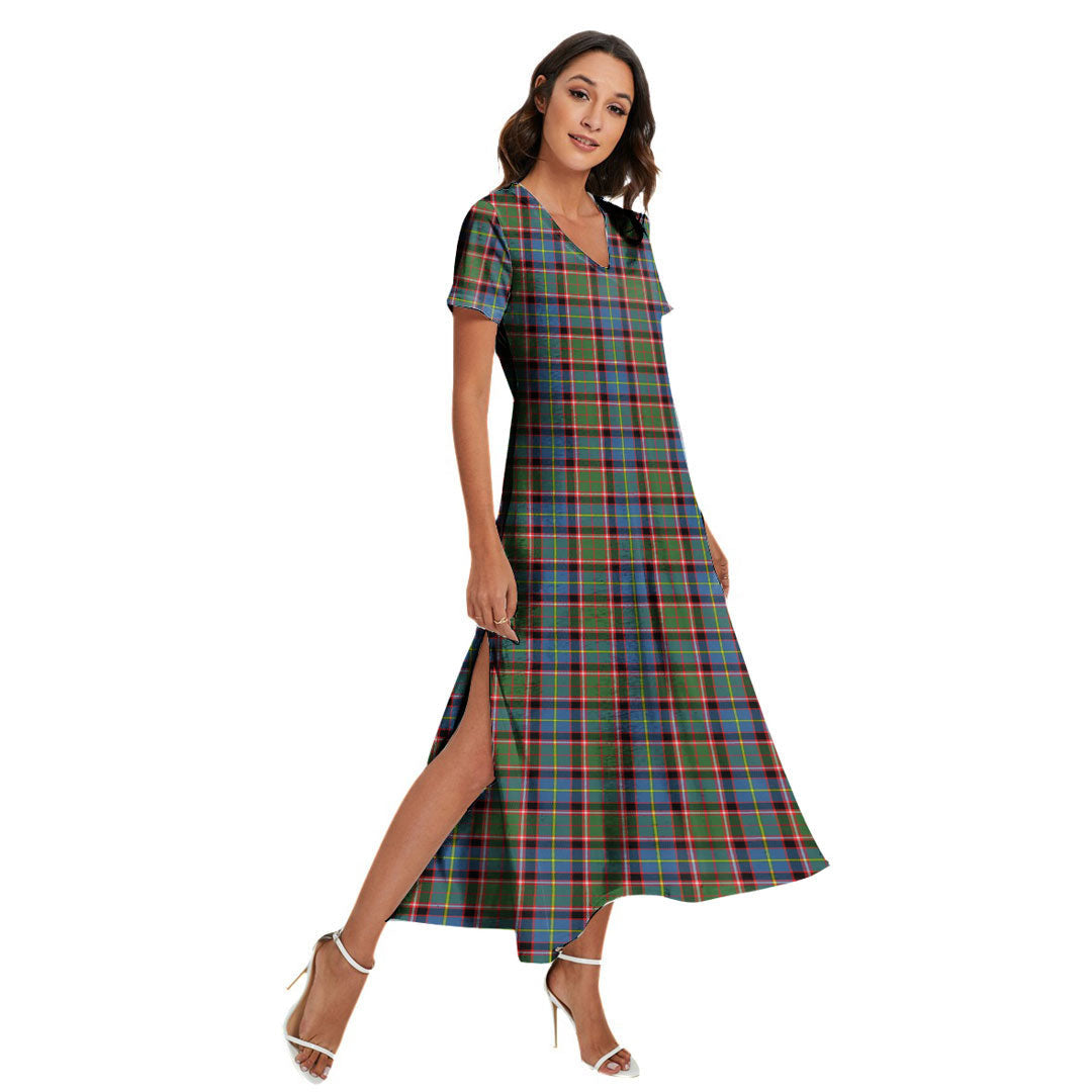 Stirling Bannockburn District Tartan Plaid V-neck Dress Side Slit