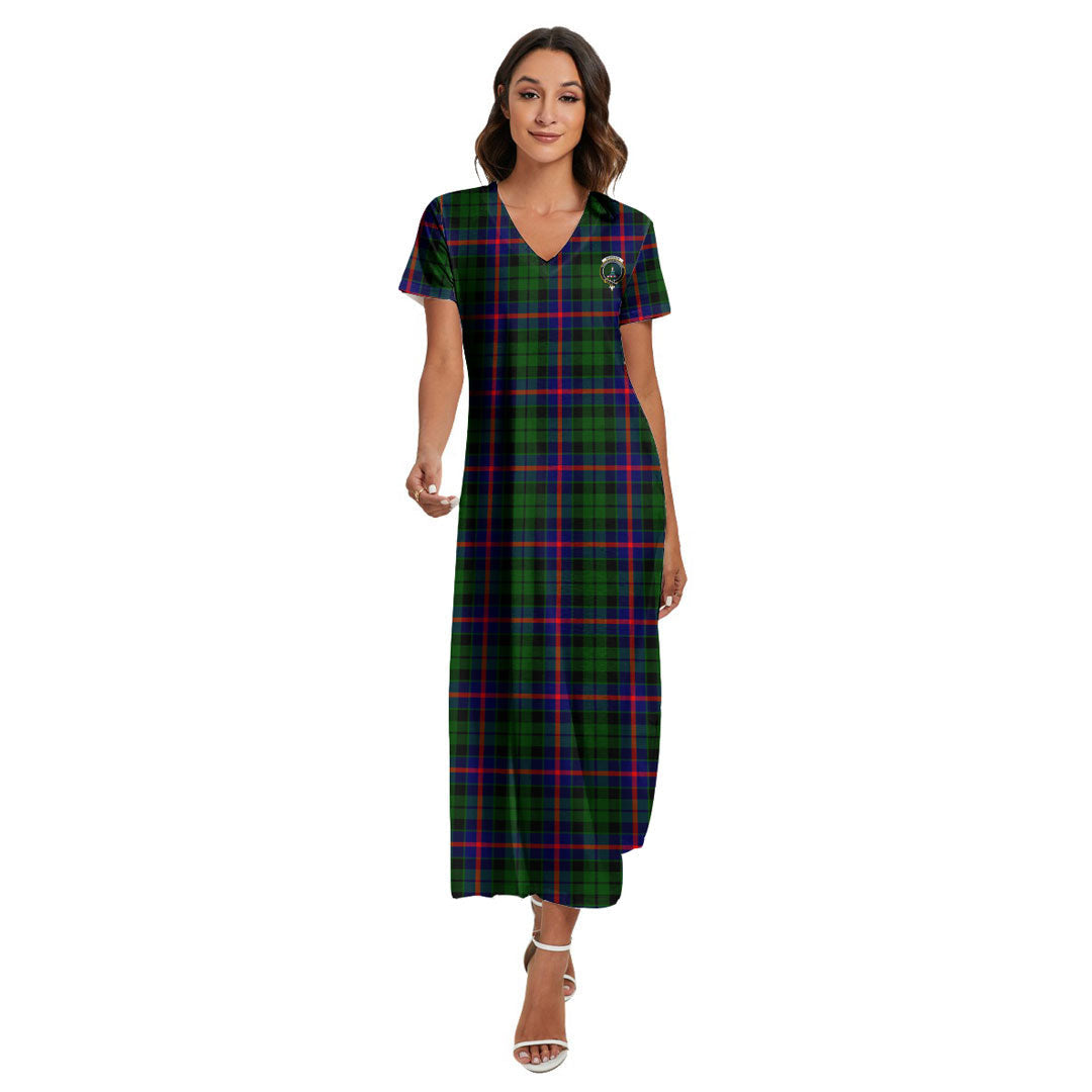 Morrison Modern Tartan Crest V-neck Dress Side Slit