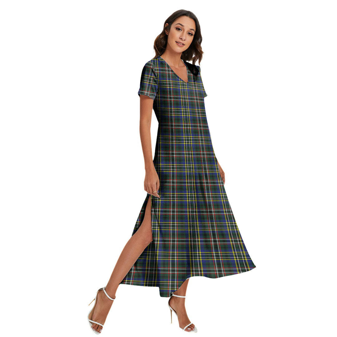 Scott Green Modern Tartan Plaid V-neck Dress Side Slit