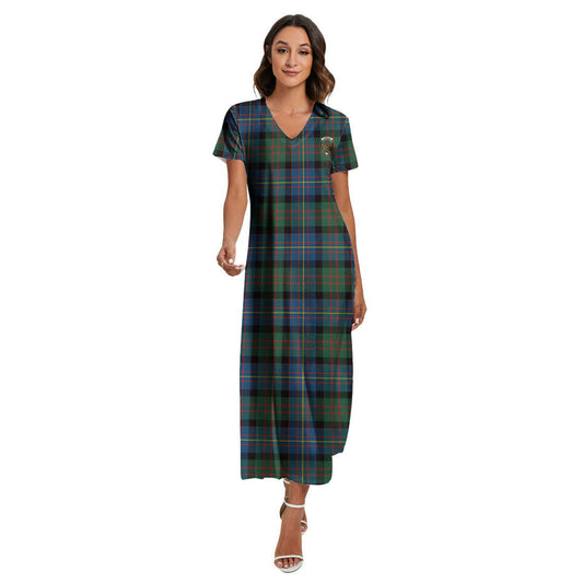 Cameron of Erracht Ancient Tartan Crest V-neck Dress Side Slit