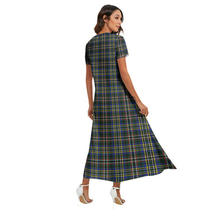 Scott Green Modern Tartan Plaid V-neck Dress Side Slit