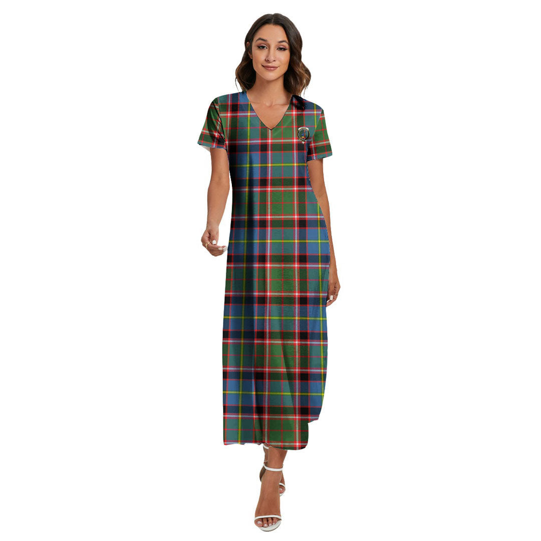 Stirling Bannockburn District Tartan Crest V-neck Dress Side Slit