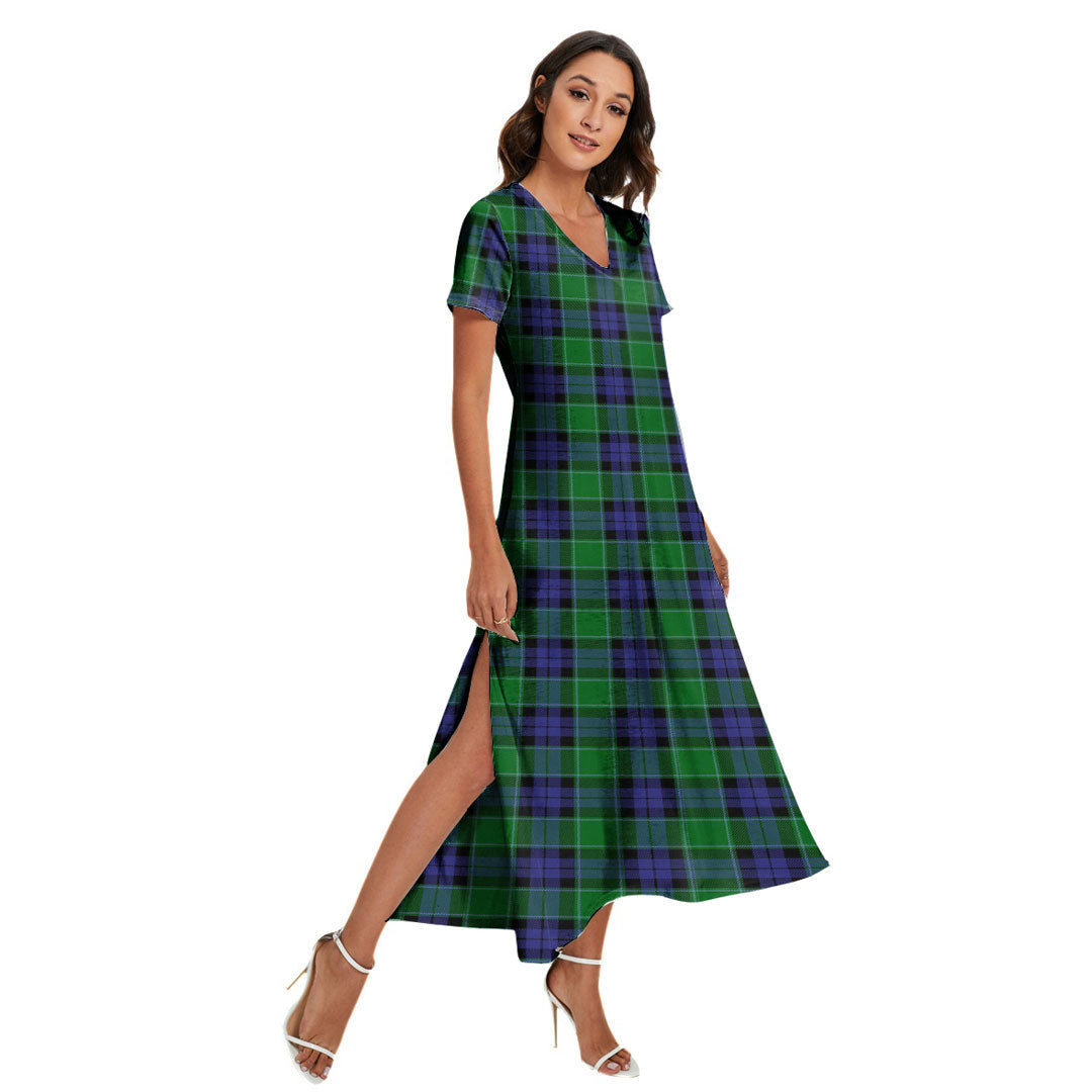 Graham of Menteith Modern Tartan Plaid V-neck Dress Side Slit