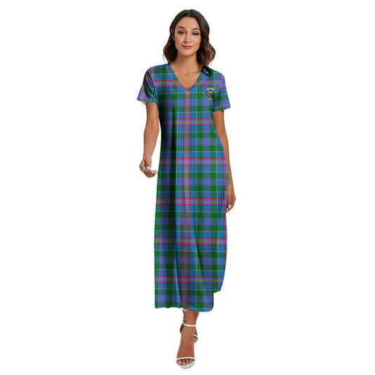 Ralston Tartan Crest V-neck Dress Side Slit