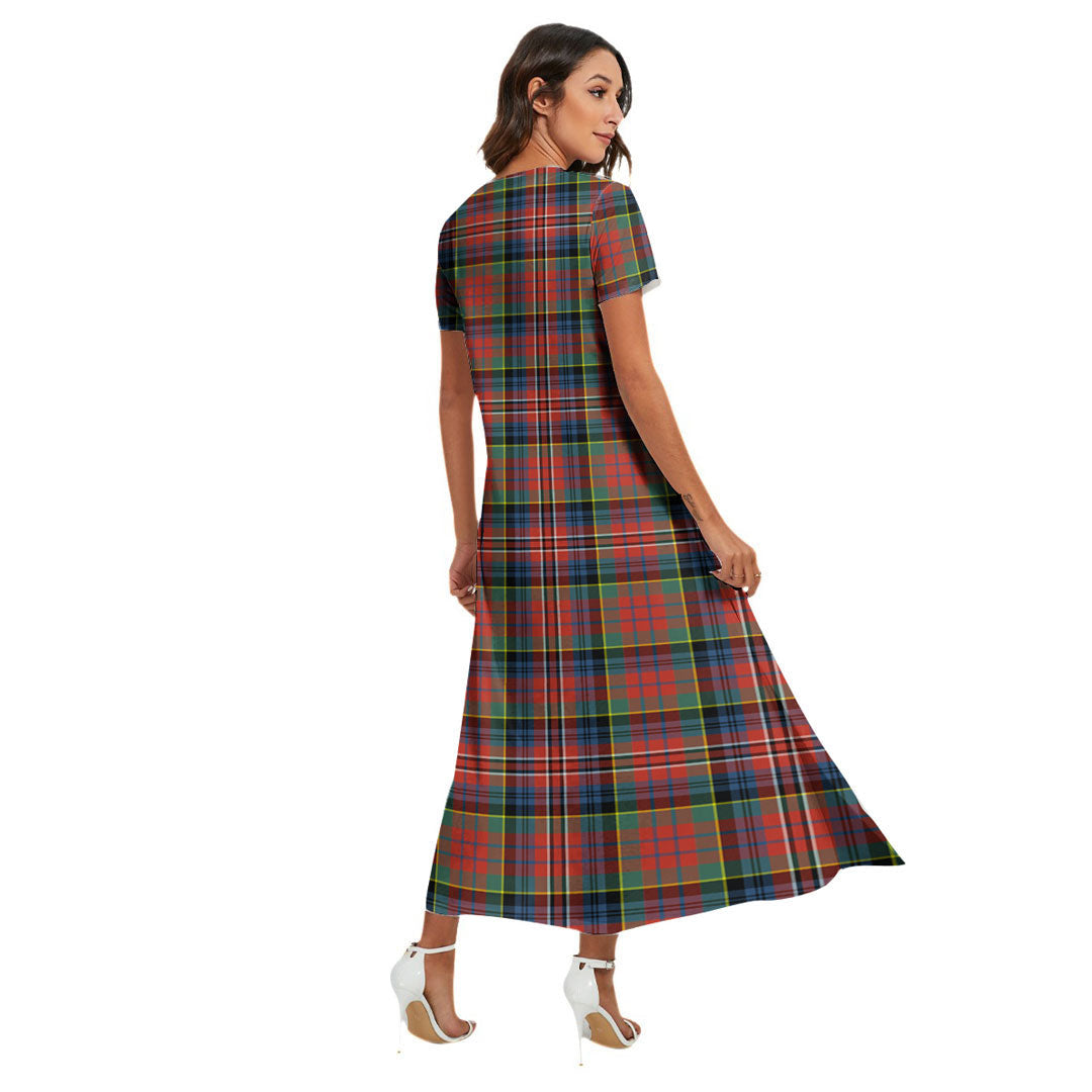 MacPherson Ancient Tartan Crest V-neck Dress Side Slit