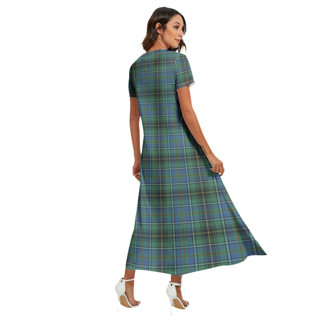 MacInnes Ancient Tartan Crest V-neck Dress Side Slit