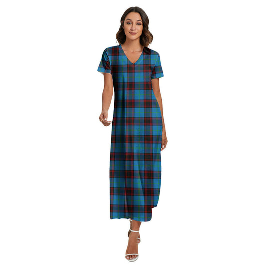 Home Ancient Tartan Plaid V-neck Dress Side Slit