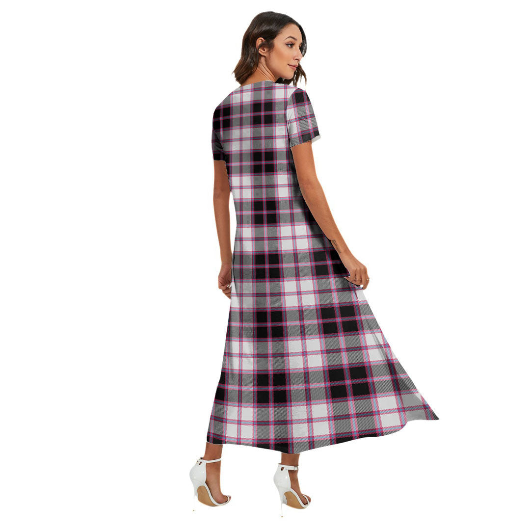 MacPherson Hunting Modern Tartan Crest V-neck Dress Side Slit