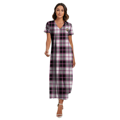 MacPherson Hunting Modern Tartan Crest V-neck Dress Side Slit