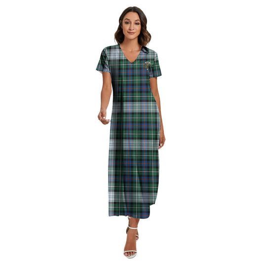 MacKenzie Dress Ancient Tartan Crest V-neck Dress Side Slit