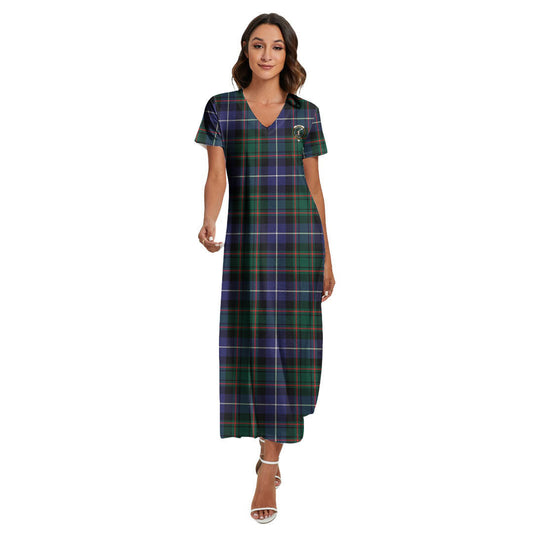 MacRae Hunting Modern Tartan Crest V-neck Dress Side Slit