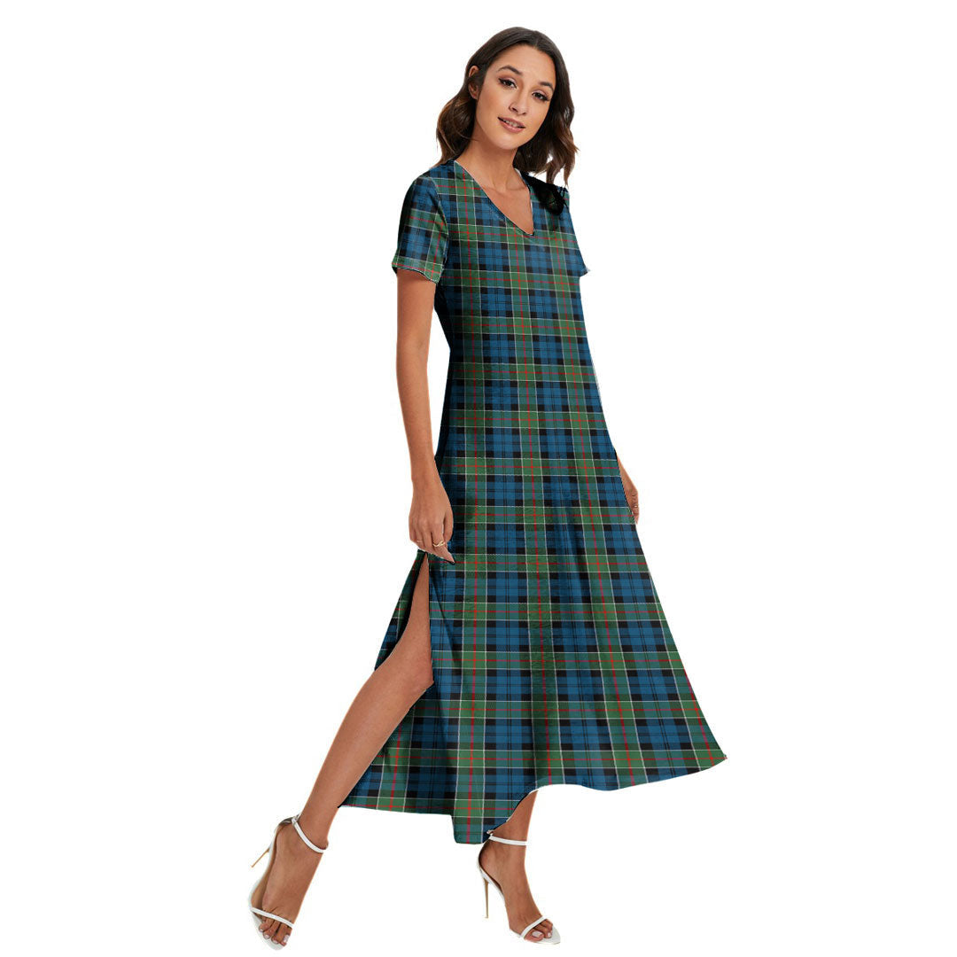 Colquhoun Ancient Tartan Plaid V-neck Dress Side Slit