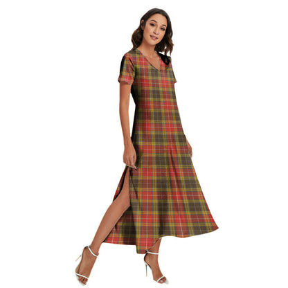 Buchanan Old Set Weathered Tartan Plaid V-neck Dress Side Slit