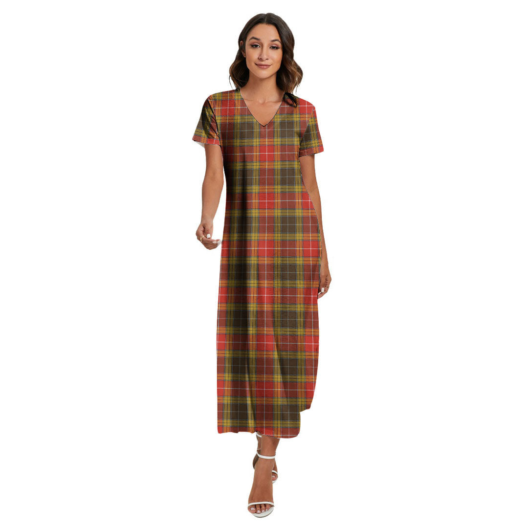 Buchanan Old Set Weathered Tartan Plaid V-neck Dress Side Slit