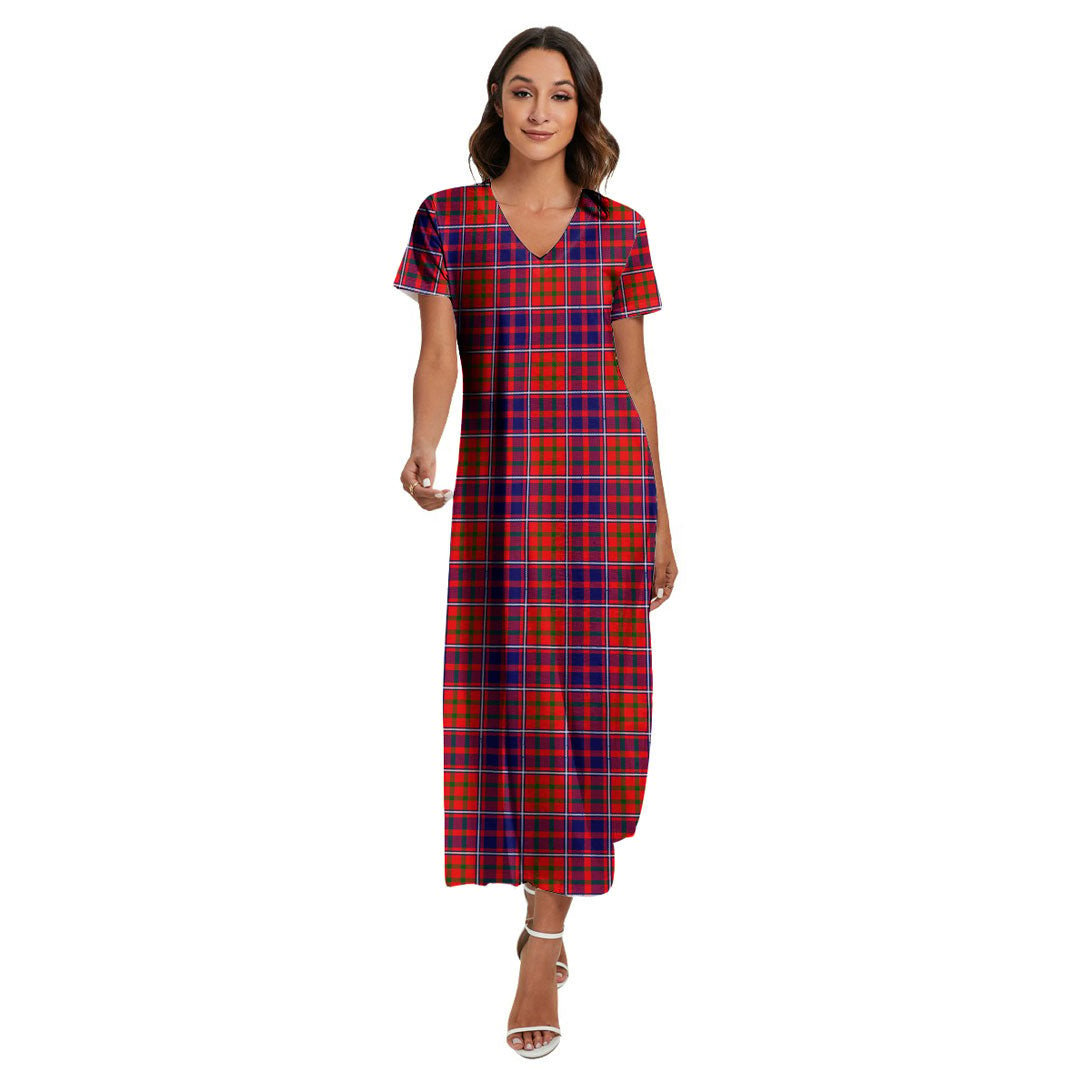 Cameron of Lochiel Modern Tartan Plaid V-neck Dress Side Slit