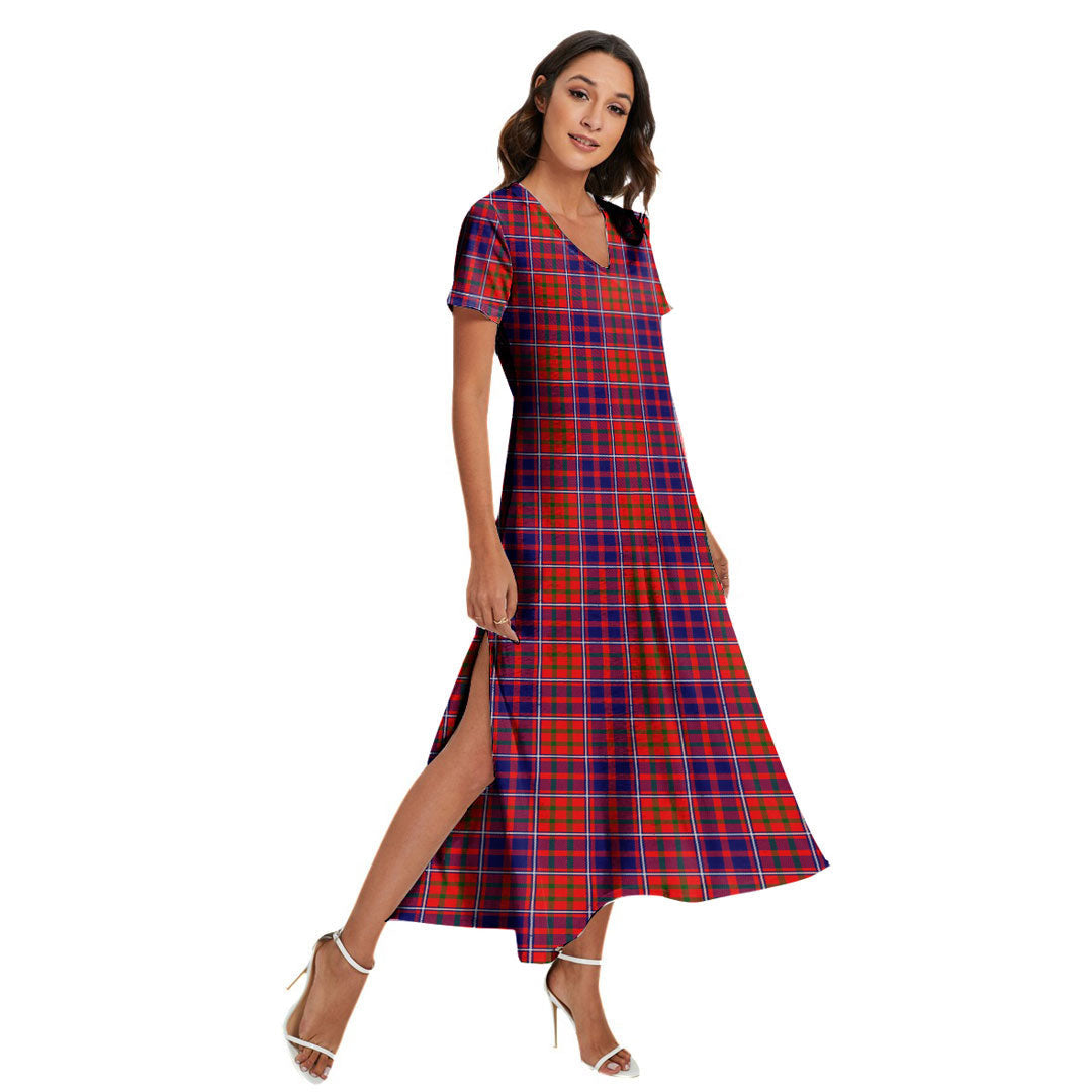 Cameron of Lochiel Modern Tartan Plaid V-neck Dress Side Slit