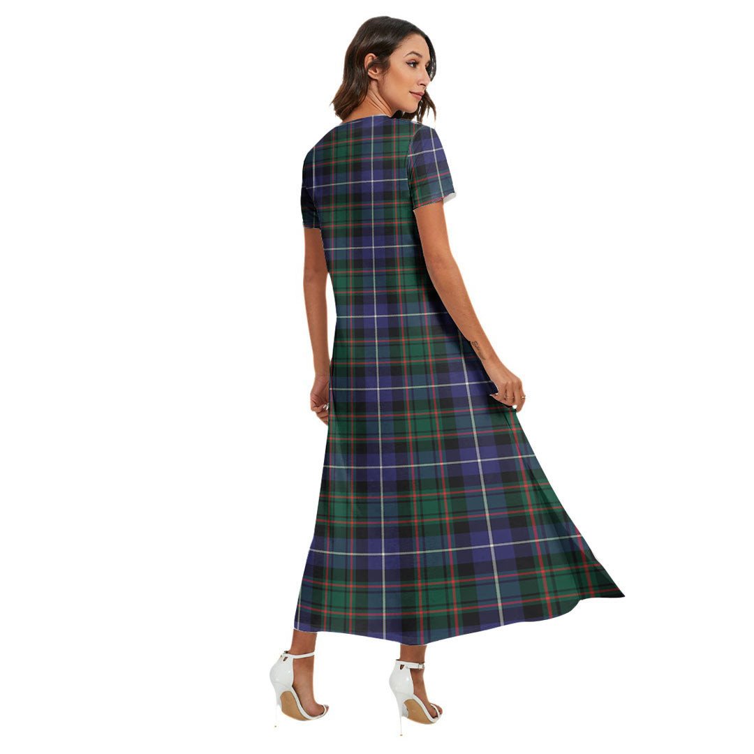 MacRae Hunting Modern Tartan Crest V-neck Dress Side Slit