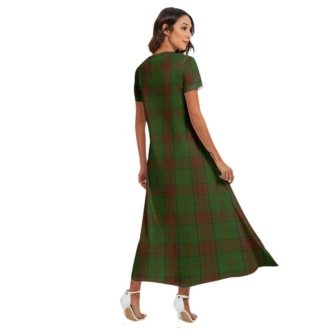 Maxwell Hunting Tartan Crest V-neck Dress Side Slit