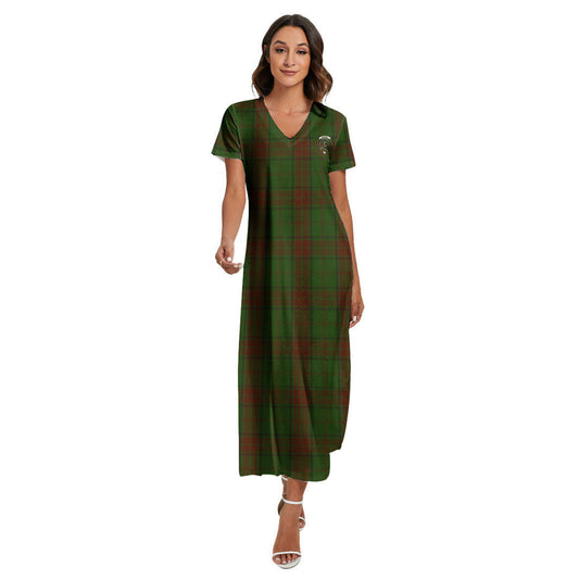 Maxwell Hunting Tartan Crest V-neck Dress Side Slit