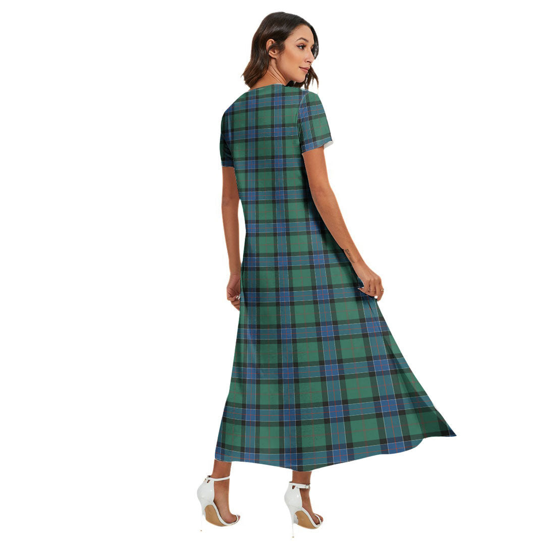 Sinclair Hunting Ancient Tartan Plaid V-neck Dress Side Slit