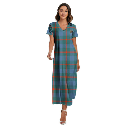 Agnew Ancient Tartan Crest V-neck Dress Side Slit