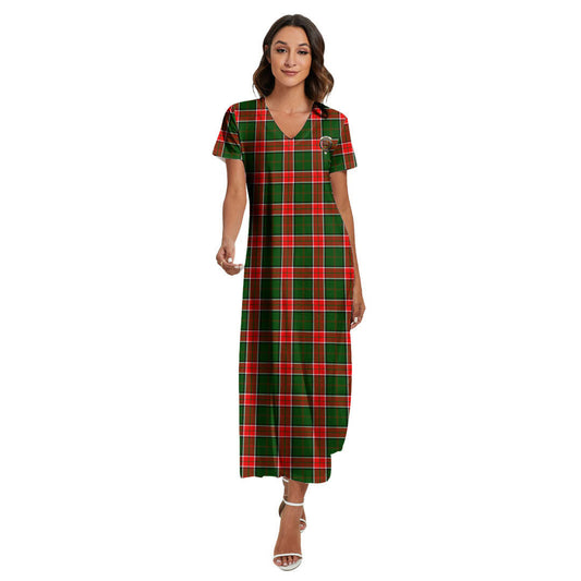 Pollock Modern Tartan Crest V-neck Dress Side Slit