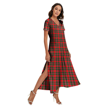 Spens Modern Tartan Plaid V-neck Dress Side Slit