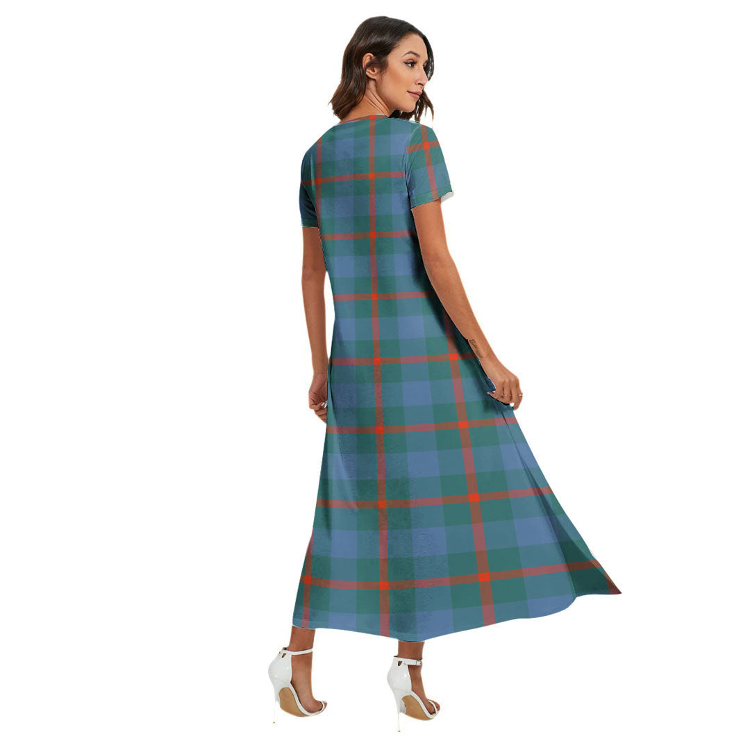 Agnew Ancient Tartan Crest V-neck Dress Side Slit