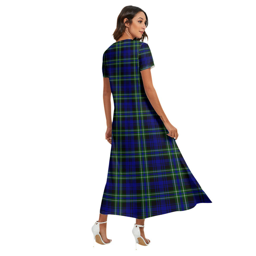 Arbuthnot Modern Tartan Crest V-neck Dress Side Slit