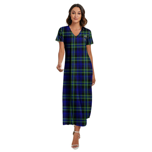 Arbuthnot Modern Tartan Crest V-neck Dress Side Slit