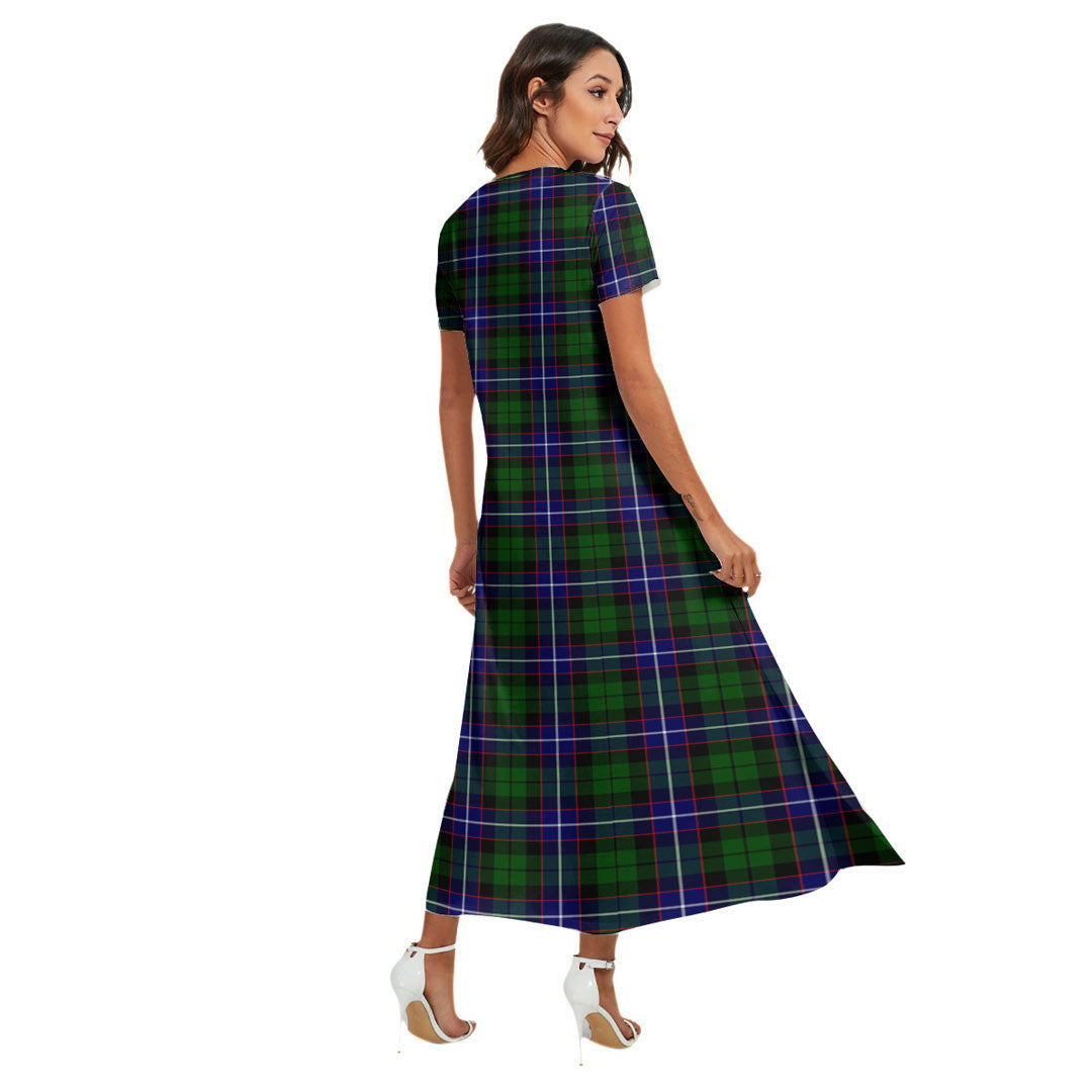 Russell Modern Tartan Crest V-neck Dress Side Slit