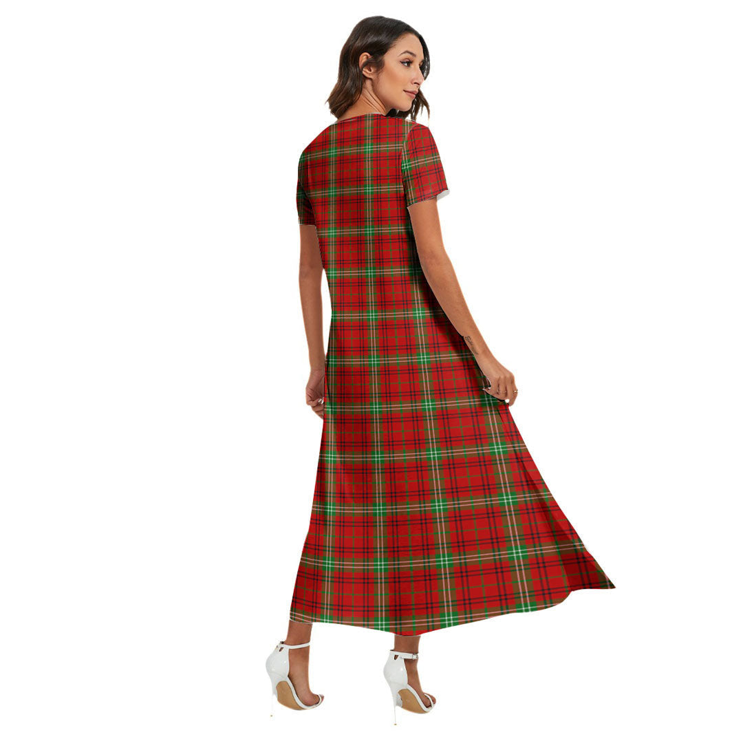 Morrison Red Modern Tartan Crest V-neck Dress Side Slit