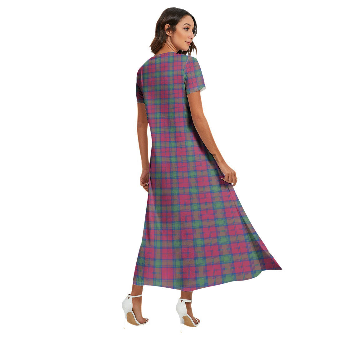 Lindsay Ancient Tartan Plaid V-neck Dress Side Slit