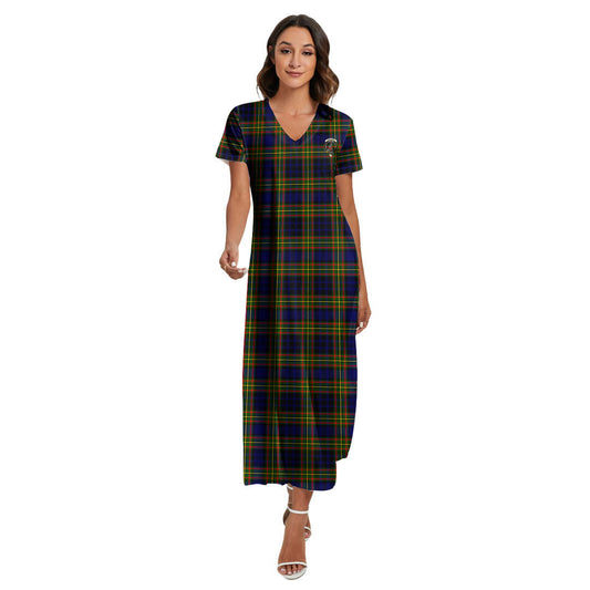 Clelland Modern Tartan Crest V-neck Dress Side Slit