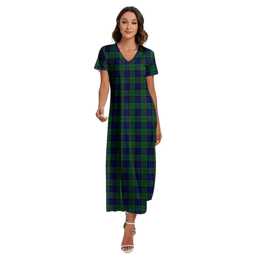 MacCallum Modern Tartan Plaid V-neck Dress Side Slit