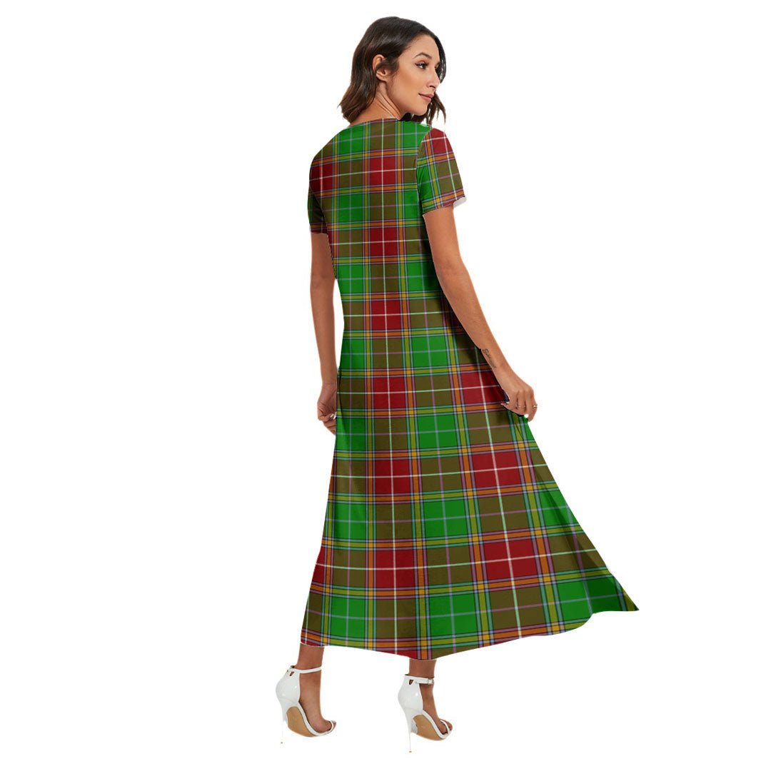 Baxter Modern Tartan Crest V-neck Dress Side Slit