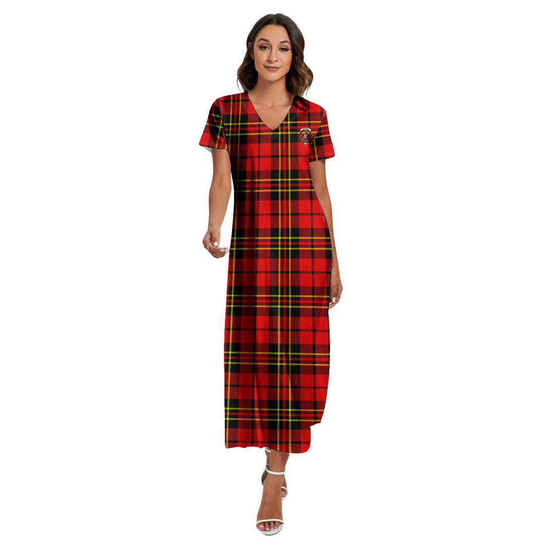 Brodie Modern Tartan Crest V-neck Dress Side Slit