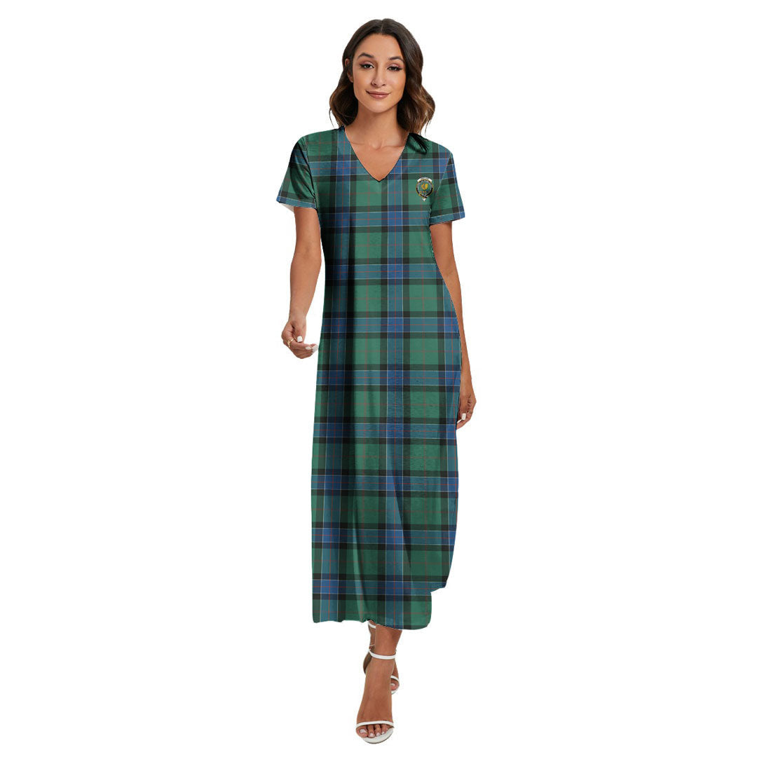 Sinclair Hunting Ancient Tartan Crest V-neck Dress Side Slit