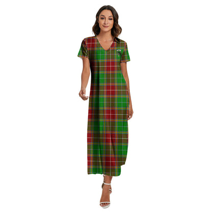 Baxter Modern Tartan Crest V-neck Dress Side Slit