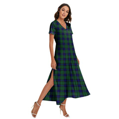 MacCallum Modern Tartan Plaid V-neck Dress Side Slit