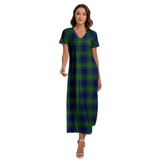 Oliphant Modern Tartan Plaid V-neck Dress Side Slit