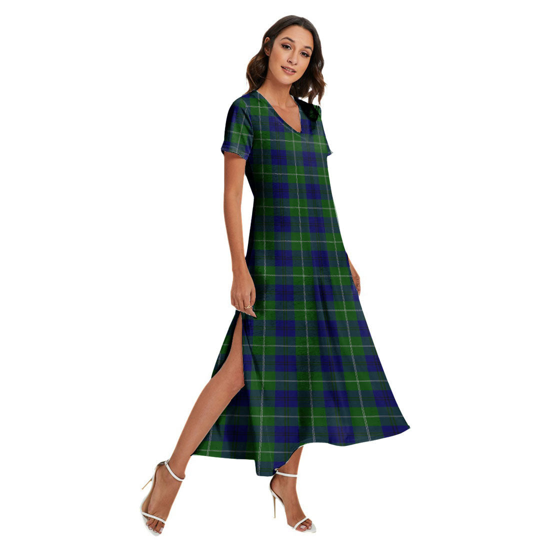 Oliphant Modern Tartan Plaid V-neck Dress Side Slit