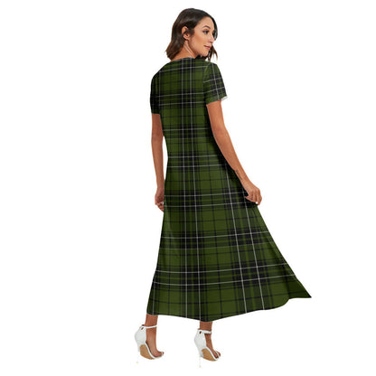 MacLean Hunting Tartan Crest V-neck Dress Side Slit