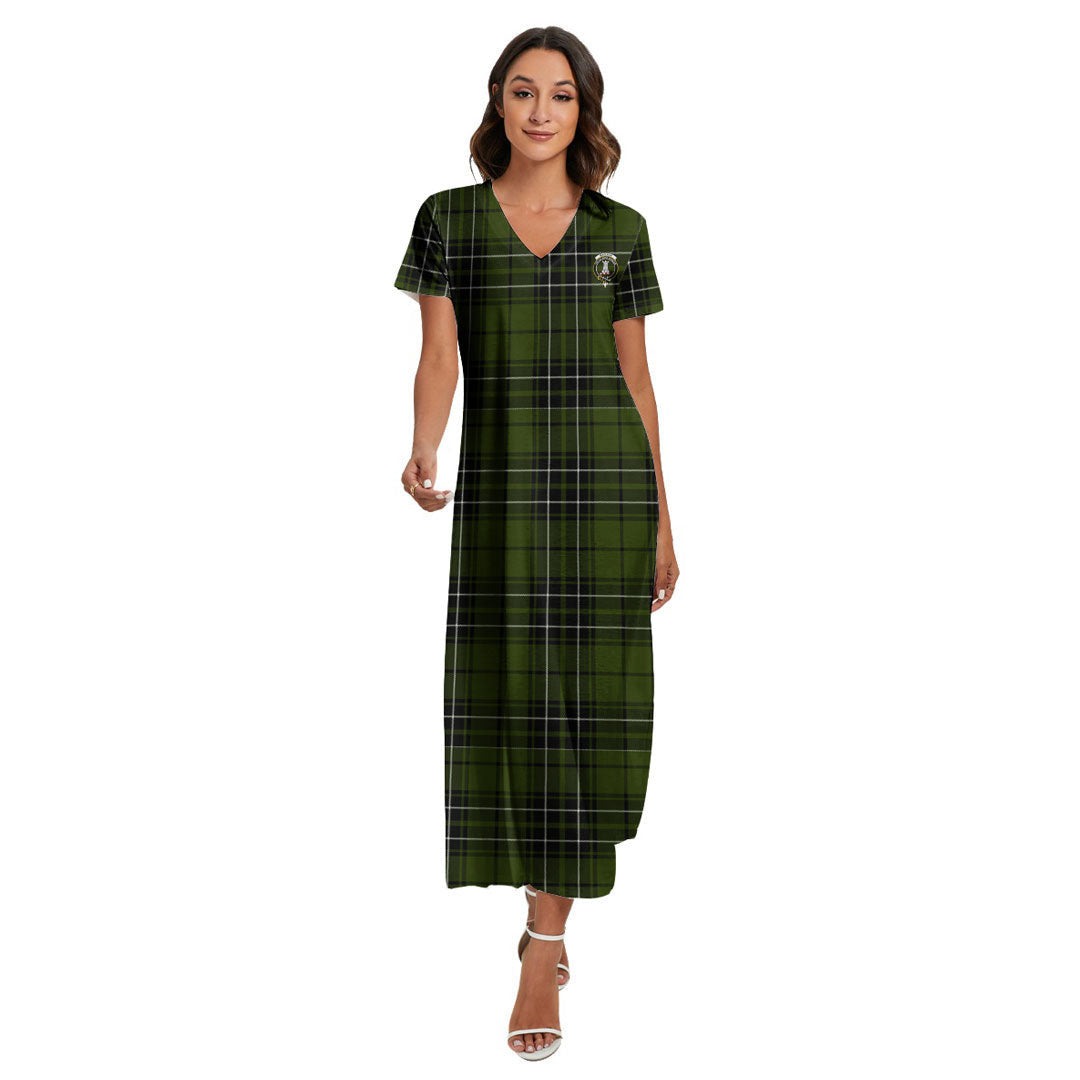 MacLean Hunting Tartan Crest V-neck Dress Side Slit